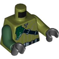 Lego Torso, Odd Arms, Shirt with Diagonal Black Belt and Dark Green Pad Print (Kanan Jarrus), Left Olive Green Arm, Right Dark Green Arm, Black Hands / Olive Green