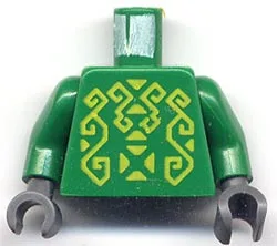 Torso Castle Knights Kingdom II with Rascus Pattern / Green Arms / Dark Bluish Gray Hands