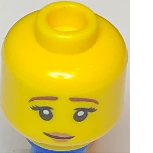 Lego Minifig Head Brown Eyebrows, Peach Lips, Pensive Smile Print / Yellow