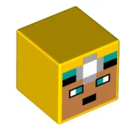 Minifig Head Special, Cube with Nougat Face, Miners Lamp Print / Yellow