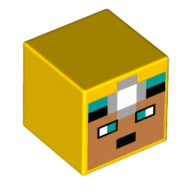 Lego Minifig Head Special, Cube with Nougat Face, Miners Lamp print / Yellow