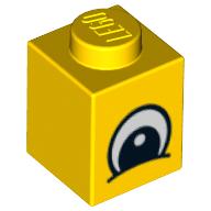 Lego Brick 1 x 1 with Eye Squinting Black and White Plain Print / Yellow