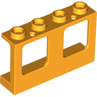 Lego Window 1 x 4 x 2 Plane, Hollow Studs, Single Hole Top and Bottom for Glass / Bright Light Orange