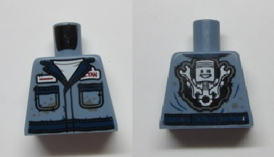 Lego Torso Coveralls, Dirty Pockets, Face with Wrenches on Back Pattern