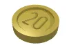 Money / Coin with "20" Sans-serif Type / Chrome Gold