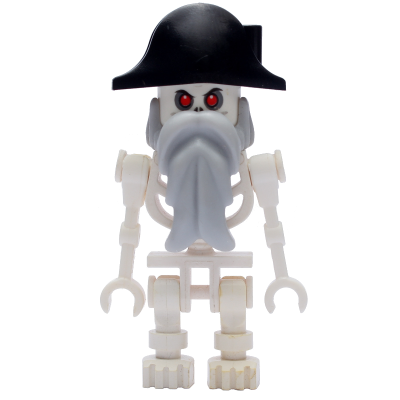 Lego Skeleton, Red Eyes, Bicorne Hat, Light Bluish Gray Beard