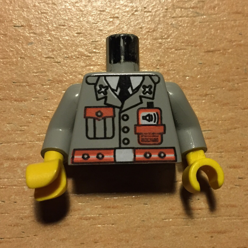 Lego Torso Fire Suit Jacket with Pocket and Red Belt Print, Light Gray Arms, Yellow Hands / Light Gray