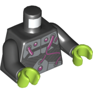 Lego Torso Armor with Silver Metal Plates and Dark Pink Electrical Wires and Buttons Print, Black Arms, Lime Hands / Black