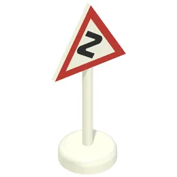 Road Sign Old Triangle with Curved Road Print & Type 2 Base / White