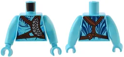 Torso Na'vi with Dark Blue Markings, Reddish Brown Strap and Silver Belt, and Silver Spots Pattern / Medium Azure Arms Long / Medium Azure Hands