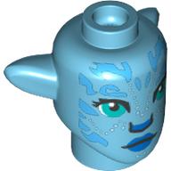 Lego Minifig Head Special, Na'vi with Dark Turquoise Eyes, Dark Azure Markings, Dark Azure Lips print / Medium Azure