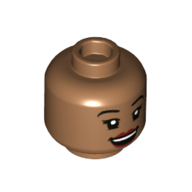 Lego Minifig Head Kelly Kapoor, Eyelashes, Dark Red Lips, Open Mouth with Teeth / Quizzical Closed Mouth print / Medium Nougat