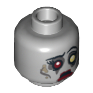 Lego Minifig Head Zombie Bride, Dual Sided, White and Red Eye, Eyelashes and Red Lips, Sad / Determined Print [Hollow Stud] / Light Bluish Gray
