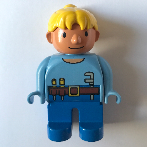 Lego Duplo Figure, Early, Ponytail Yellow, Blue Legs, Toolbelt Print (Wendy) / Medium Blue