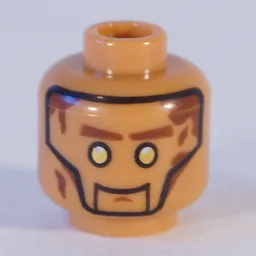Minifig Head Zane (Echo), Silver Eyes, Brown Eyebrows, Gold Circle Print [Hollow Stud] / Medium Nougat