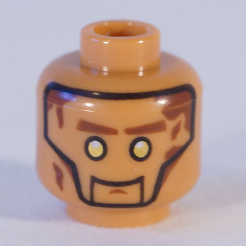 Lego Minifig Head Zane (Echo), Silver Eyes, Brown Eyebrows, Gold Circle Print [Hollow Stud] / Medium Nougat