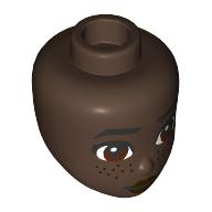 Lego Minidoll Head, Black Eyebrows, Brown Eyes, Freckles / Umber Brown