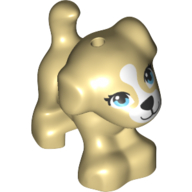 Lego Animal, Dog, Small Standing with Medium Azure Eyes, White Face Print / Tan