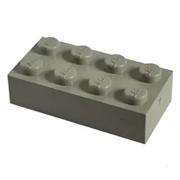 Modulex Brick 2 x 4 with LEGO on Studs / Modulex Light Gray