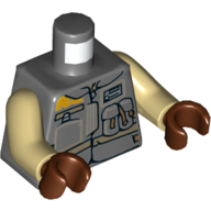 Lego Torso Jacket with Dark Tan Belts and Pockets Print (Rebel Trooper), Tan Arms, Reddish Brown Hands / Dark Bluish Gray