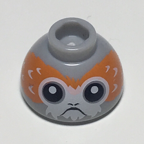 Lego Brick Round 1.5 x 1.5 Dome Top with Porg with Short Forehead Feathers Print / Light Bluish Gray