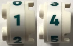 Brick, Round 2 x 2 with Axle Hole with Dark Turquoise Numbers 0, 1, 2, 3, 4 and 5 Pattern Model Right Side (Stickers) - Set 41744