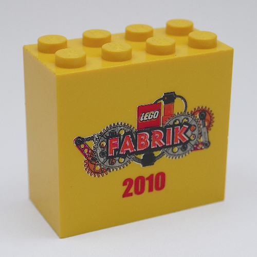 Lego Brick 2 x 4 x 3 with 'LEGO Fabrik 2010' Print / Yellow