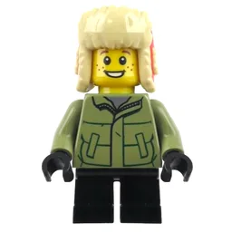 Boy, Olive Green Jacket, Black Legs, Red Ushanka Hat