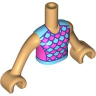 Lego Minidoll Torso Girl with Medium Azure/Dark Pink Shirt, Dark Purple Trim print, Warm Tan Arms and Hands / Warm Tan