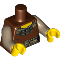 Lego Torso Dress with Gold Belt, Shoulder Straps and Medium Azure Necklace Print, Dark Tan Arms, Yellow Hands / Reddish Brown