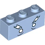 Brick 1 x 3 with White Eyes and Lighting Shaped Eyebrows (Ice King) Print / Bright Light Blue