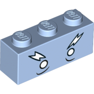 Lego Brick 1 x 3 with White Eyes and Lighting Shaped Eyebrows (Ice King) Print / Bright Light Blue