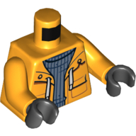 Lego Torso Raincoat with Laces over Gray Pullover Print, Bright Light Orange Arms, Black Hands / Bright Light Orange