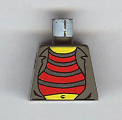 Torso Shirt Open over Red Tank Top with Silver Stripes, Yellow Neck and Stomach with Navel Pattern