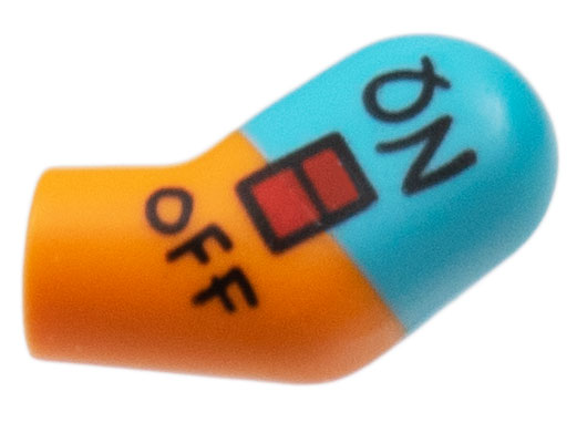 Lego Arm, Left with Medium Azure Short Sleeve, 'ON/OFF' Switch Pattern