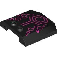 Brick Wedged, Curved Triple 4 x 4 x 2/3, 2 Studs with Dark Pink Hexagons Print / Black