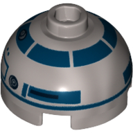 Lego Brick Round 2 x 2 Dome Top, Hollow Stud with Red Dots, Dark Blue Print (R2-D2) / Flat Silver