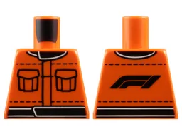 Torso Racing Suit with Black Pockets, Stitching, Collar and Waistband, Formula 1 Logo Stylized 'F1' on Back Pattern / Reddish Orange