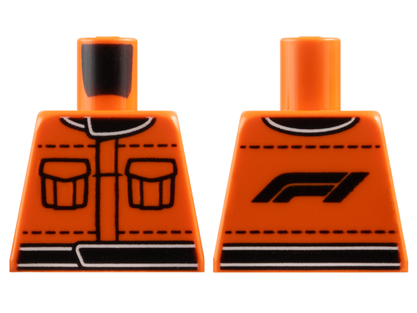 Lego Torso Racing Suit with Black Pockets, Stitching, Collar and Waistband, Formula 1 Logo Stylized 'F1' on Back Pattern