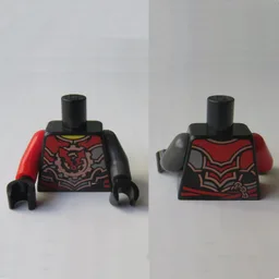 Torso, Odd Arms, Armor with Red and Copper Plates, Gear with Clock Hands Print, Left Pearl Titanium Arm, Right Red Arm, Black Hands / Black