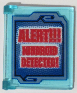 Lego Glass for Window 1 x 4 x 3 - Opening with Blue Screen with Red 'ALERT!!! NINDROID DETECTED!' Pattern (Sticker) - Set 70596