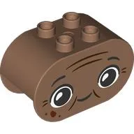 Duplo Brick 2 x 4 x 2 Rounded Ends with Happy Face, Reddish Brown Lines and Spots Print / Medium Brown