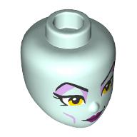 Lego Minidoll Head, Lavender Eyeshadow, Thin Black Eyebrows, Yellow Eyes, Dark Purple Lips / Light Aqua