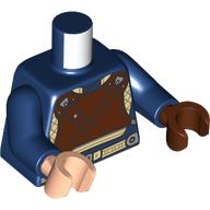 Lego Torso, Odd Hands, Tan Bet, Reddish Brown Chest, Straps print, Dark Blue Arms, Left Reddish Brown Hand, Right Light Nougat Hand / Dark Blue