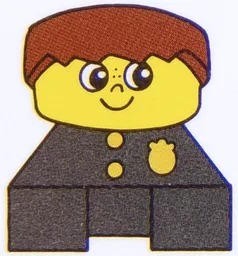 Duplo 2 x 2 x 2 Figure Brick, Black Base with Police Pattern, Yellow Head with Freckles, Brown Male Hair
