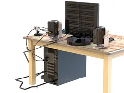 Screen, table, mouse, speaker