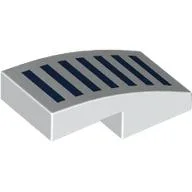 Brick Curved 2 x 1 No Studs with Dark Blue Strips Print / White