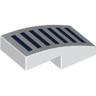 Lego Brick Curved 2 x 1 No Studs with Dark Blue Strips print / White