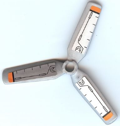 Lego Propeller 3 Blade 9 Diameter with Orange Tips and Black Rods Pattern (Stickers) - Set 8968
