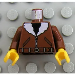 Torso Bomber Jacket with White Collar, Belt, & Black Shirt Print, Brown Arms, Yellow Hands / Brown